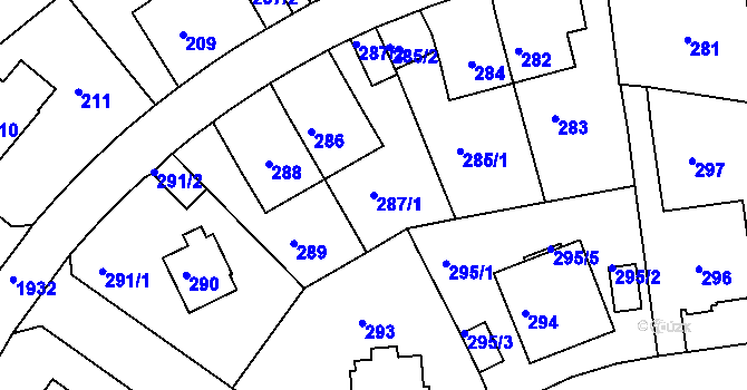 Parcela st. 287/1 v KÚ Klíše, Katastrální mapa