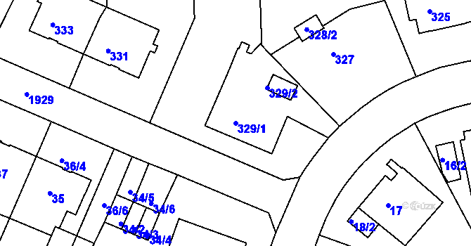 Parcela st. 329/1 v KÚ Klíše, Katastrální mapa