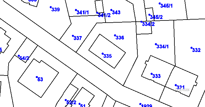 Parcela st. 335 v KÚ Klíše, Katastrální mapa