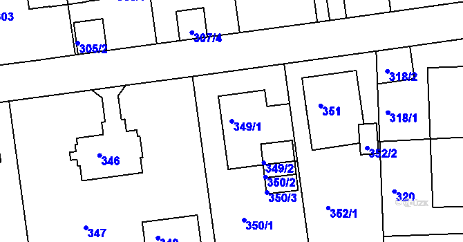 Parcela st. 349/1 v KÚ Klíše, Katastrální mapa