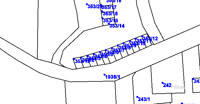 Parcela st. 353/5 v KÚ Klíše, Katastrální mapa