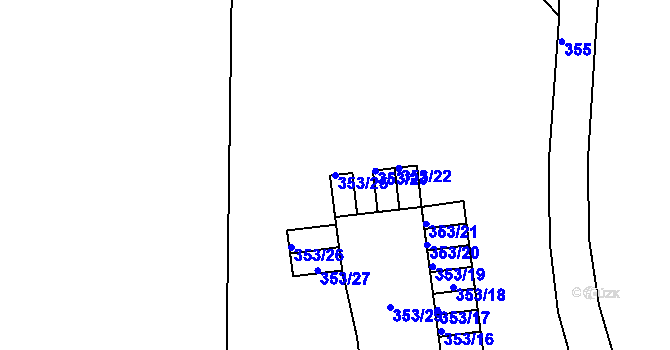 Parcela st. 353/25 v KÚ Klíše, Katastrální mapa