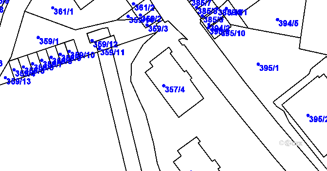 Parcela st. 357/4 v KÚ Klíše, Katastrální mapa