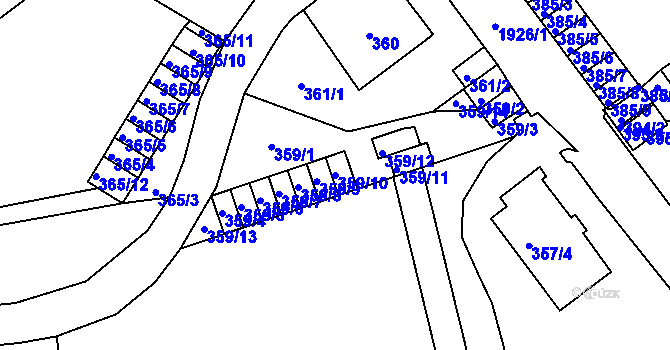 Parcela st. 359/10 v KÚ Klíše, Katastrální mapa