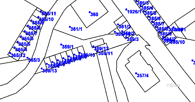 Parcela st. 359/11 v KÚ Klíše, Katastrální mapa