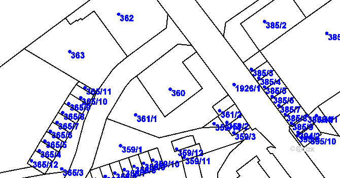 Parcela st. 360 v KÚ Klíše, Katastrální mapa