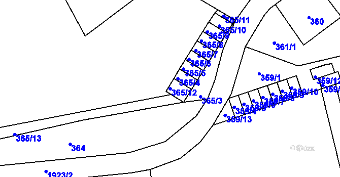 Parcela st. 365/12 v KÚ Klíše, Katastrální mapa
