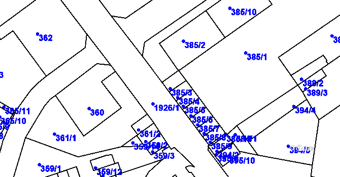 Parcela st. 385/3 v KÚ Klíše, Katastrální mapa