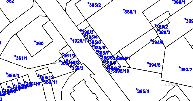Parcela st. 385/7 v KÚ Klíše, Katastrální mapa
