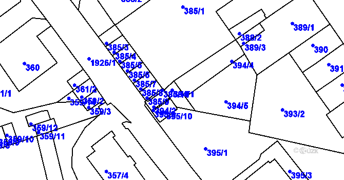Parcela st. 394/1 v KÚ Klíše, Katastrální mapa