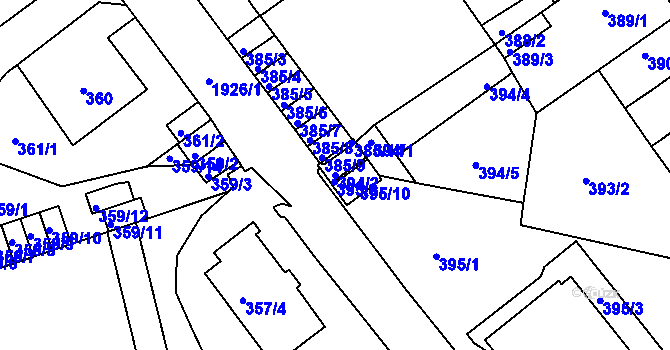 Parcela st. 394/2 v KÚ Klíše, Katastrální mapa
