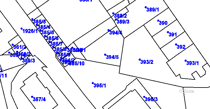 Parcela st. 394/5 v KÚ Klíše, Katastrální mapa