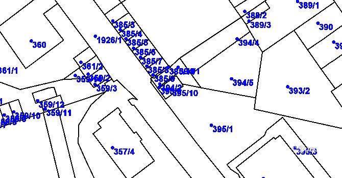 Parcela st. 395/10 v KÚ Klíše, Katastrální mapa