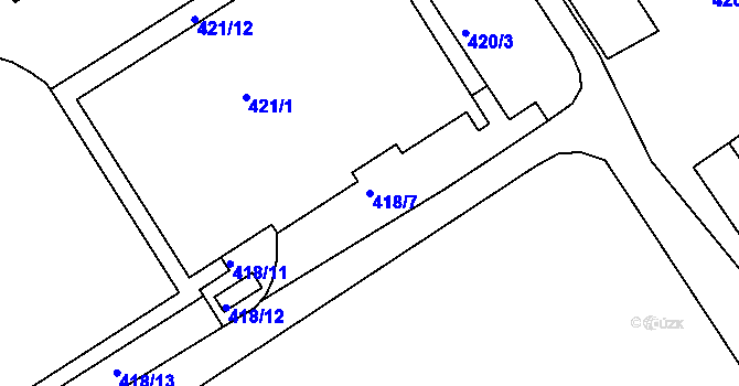 Parcela st. 418/7 v KÚ Klíše, Katastrální mapa