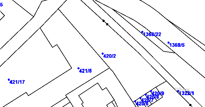 Parcela st. 420/2 v KÚ Klíše, Katastrální mapa