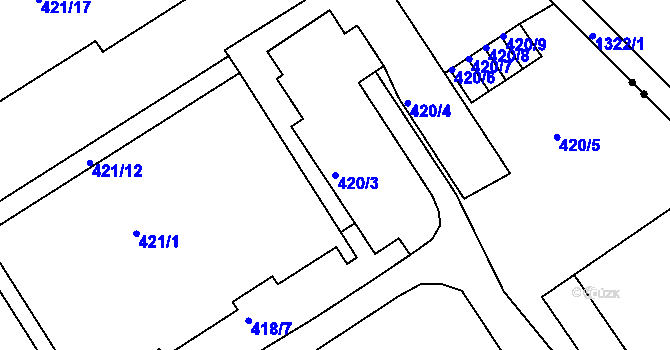 Parcela st. 420/3 v KÚ Klíše, Katastrální mapa