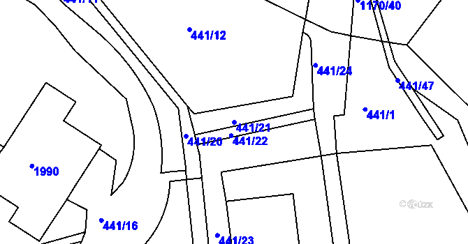 Parcela st. 441/21 v KÚ Klíše, Katastrální mapa