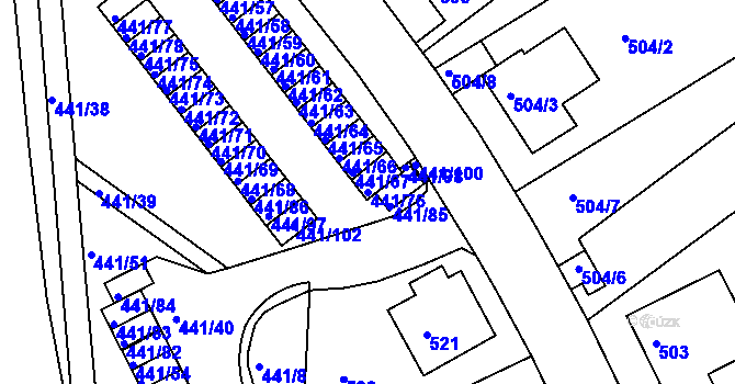 Parcela st. 441/76 v KÚ Klíše, Katastrální mapa