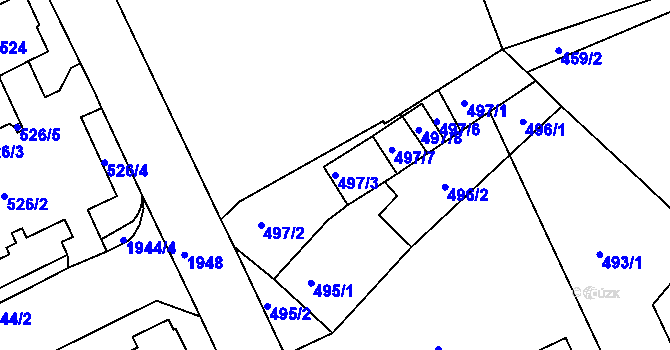Parcela st. 497/3 v KÚ Klíše, Katastrální mapa