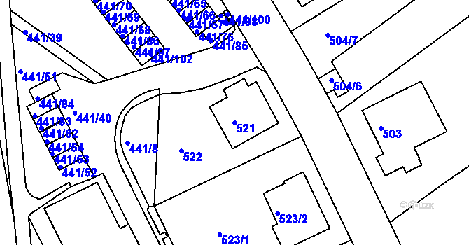 Parcela st. 521 v KÚ Klíše, Katastrální mapa