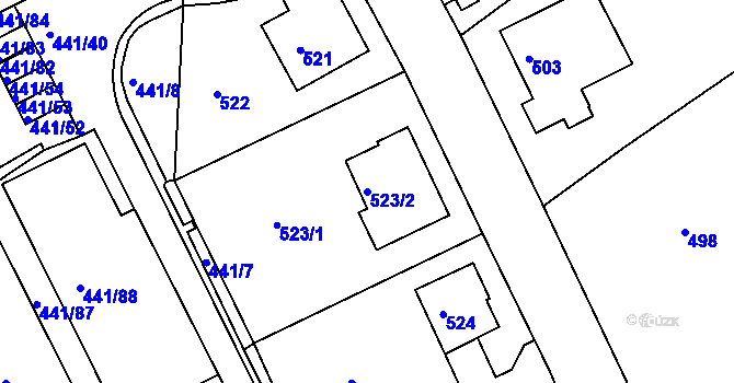 Parcela st. 523/2 v KÚ Klíše, Katastrální mapa