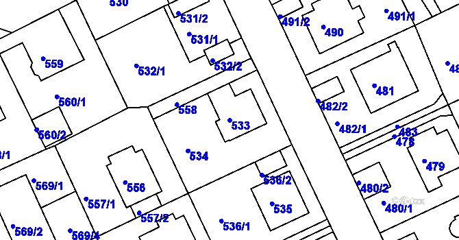 Parcela st. 533 v KÚ Klíše, Katastrální mapa
