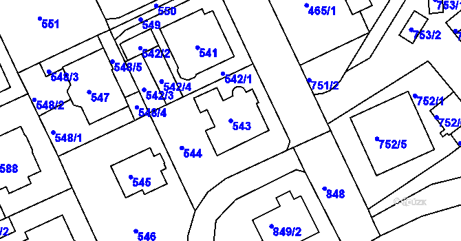 Parcela st. 543 v KÚ Klíše, Katastrální mapa