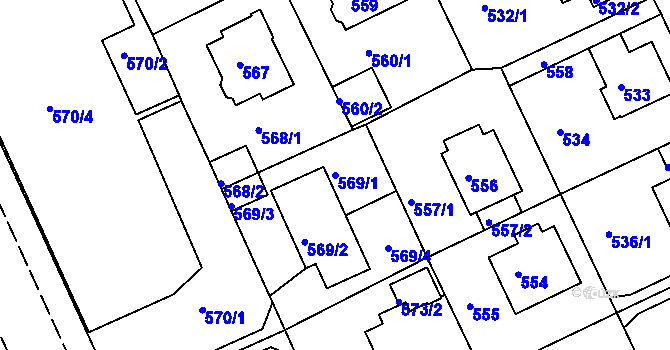 Parcela st. 569/1 v KÚ Klíše, Katastrální mapa