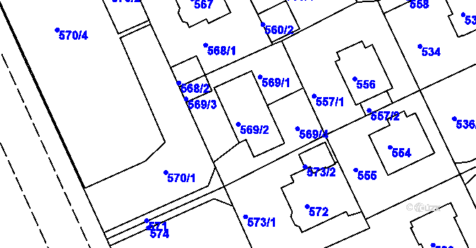 Parcela st. 569/2 v KÚ Klíše, Katastrální mapa