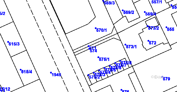 Parcela st. 571 v KÚ Klíše, Katastrální mapa