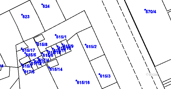 Parcela st. 615/2 v KÚ Klíše, Katastrální mapa