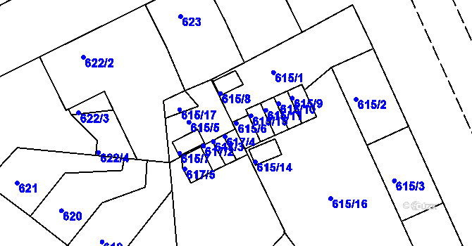 Parcela st. 615/6 v KÚ Klíše, Katastrální mapa