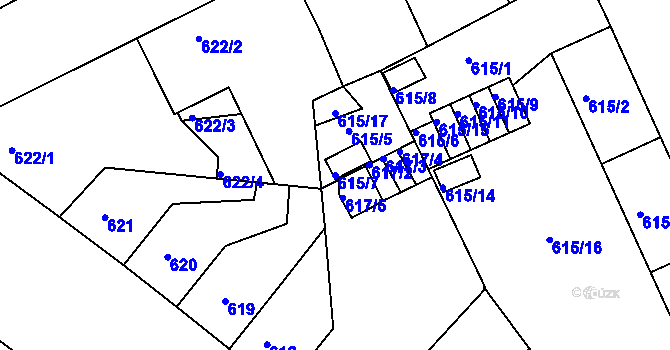 Parcela st. 615/7 v KÚ Klíše, Katastrální mapa