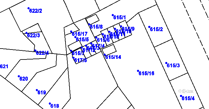 Parcela st. 615/14 v KÚ Klíše, Katastrální mapa