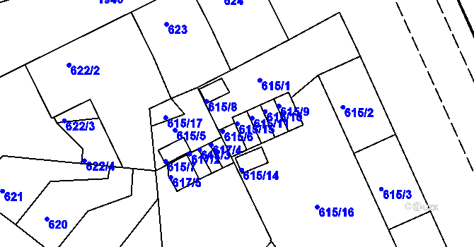 Parcela st. 615/15 v KÚ Klíše, Katastrální mapa