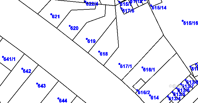 Parcela st. 618 v KÚ Klíše, Katastrální mapa