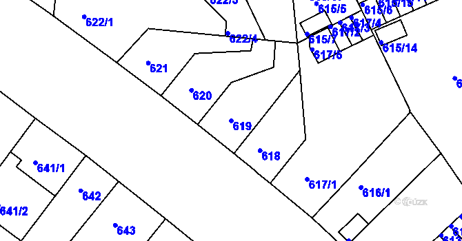 Parcela st. 619 v KÚ Klíše, Katastrální mapa