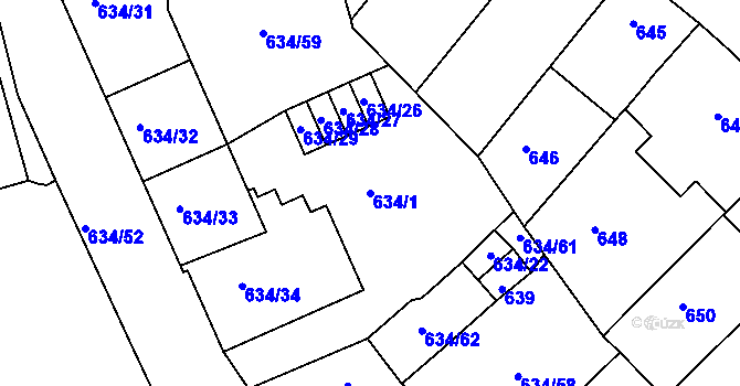 Parcela st. 634/1 v KÚ Klíše, Katastrální mapa