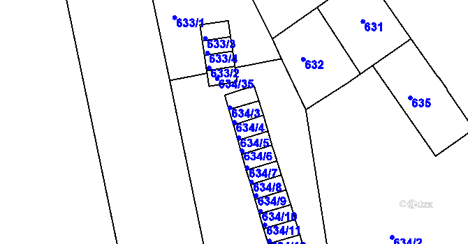Parcela st. 634/4 v KÚ Klíše, Katastrální mapa