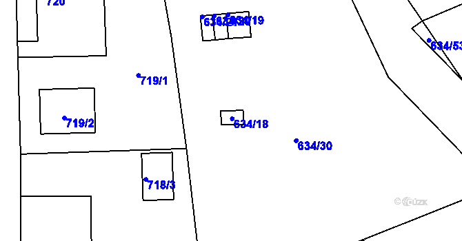 Parcela st. 634/18 v KÚ Klíše, Katastrální mapa