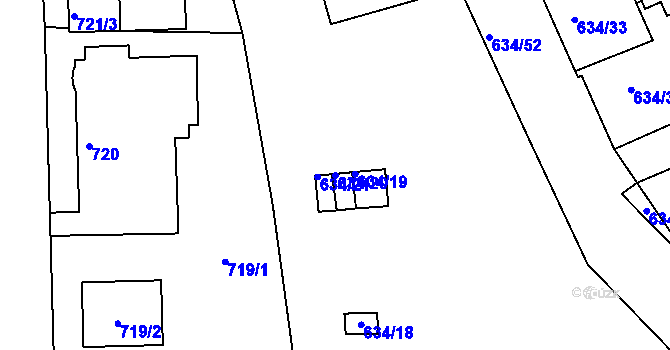 Parcela st. 634/20 v KÚ Klíše, Katastrální mapa