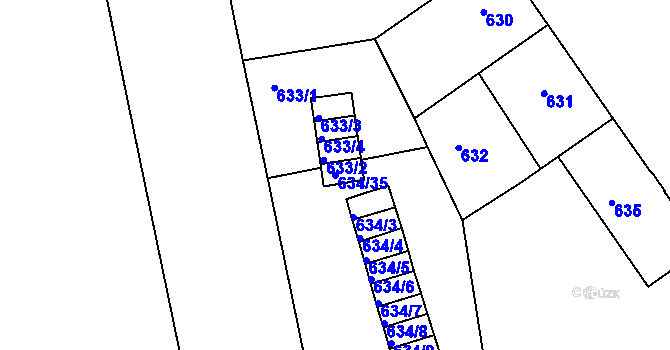 Parcela st. 634/35 v KÚ Klíše, Katastrální mapa