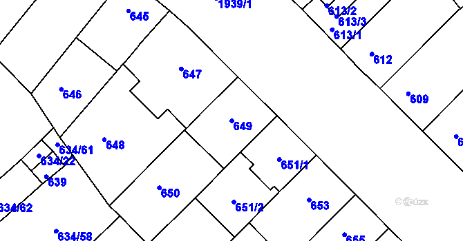 Parcela st. 649 v KÚ Klíše, Katastrální mapa