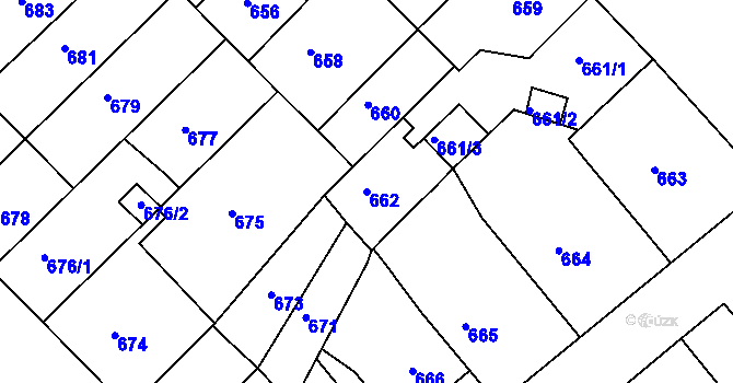 Parcela st. 662 v KÚ Klíše, Katastrální mapa