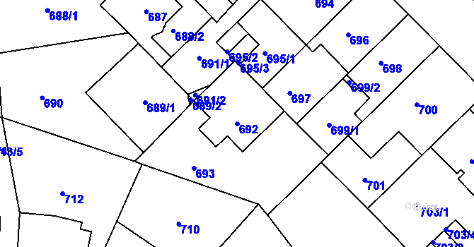 Parcela st. 692 v KÚ Klíše, Katastrální mapa