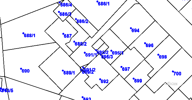 Parcela st. 695/2 v KÚ Klíše, Katastrální mapa