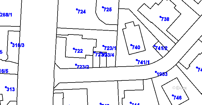 Parcela st. 723/4 v KÚ Klíše, Katastrální mapa