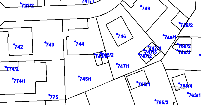 Parcela st. 745/2 v KÚ Klíše, Katastrální mapa