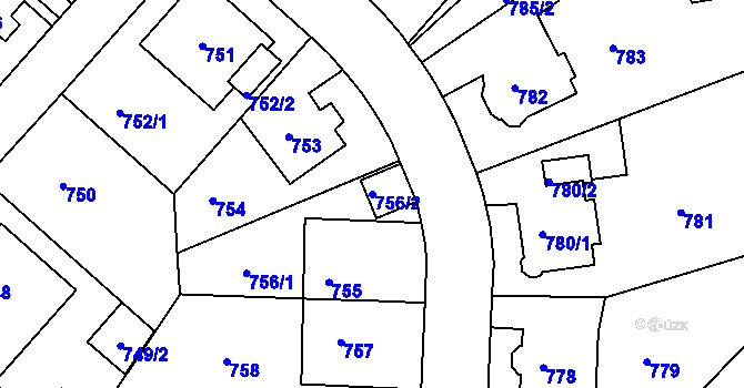 Parcela st. 756/2 v KÚ Klíše, Katastrální mapa