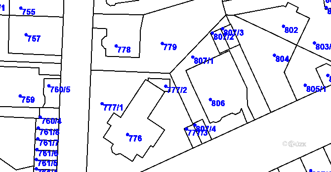 Parcela st. 777/2 v KÚ Klíše, Katastrální mapa